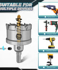 Ultimate Pro Grade 14-Piece TCT Carbide Hole Saw Kit with hand, impact, electric, and bench drills suitable for metal.