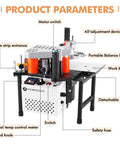 Portable Edge Bander Machine With Curve And Straight Sealing Adjustable Speed Double Sided Gluing Lightweight On The Go Tool for edge banding, showing machine parts like motor switch, edge strip entrance, detachable stand.