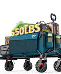 300L Heavy Duty Foldable Wagon With Tailgate And All Terrain Wheels, 550Lb Load Capacity loaded with camping gear