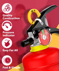 Close-up of ABC Dry Chemical Fire Extinguisher 5 Lb For Home Office And Car 2-A:10-B:C Rated Quick Release Easy Grip Handle