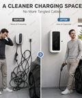 Hella Heavy Duty EV Charger Enclosure Lock Box with Combination Lock for Tesla Wall Mount Cable Storage Rugged Weatherproof Cover for Garage Driveway UV Resistant Shell clean organized garage charging space before and after