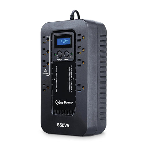 Ecologic Battery Backup And Surge Protector UPS System EC650LCD 650VA 390W Eight Outlets With Eco Mode Compact Uninterruptible Power Supply For Home Office Computer Router TV Gaming Console And Network Gear