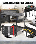 Heavy Duty Portable Welding Table With Easy Roll Caster Wheels And Debris Trap, 1200 Lb Steel Welder Cart with tool storage.