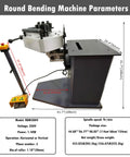 Heavy Duty Electric Pipe Bender Machine Delivering Knockout Tube Curves And Easy Roller Adjustments Built Like A Tank For Pro Contractors, side view with specs.