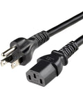 Universal 15 Foot Power Cord For PC Monitor And Printer 3 Prong 18 AWG 125V NEMA 5-15P To IEC320C13 UL Listed Black Cable