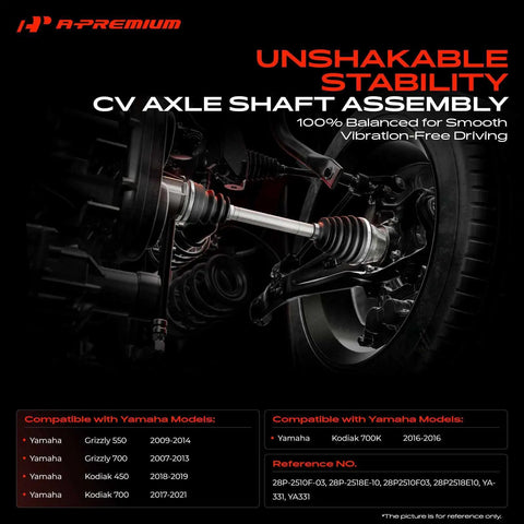 Heavy Duty Rear CV Axle Shaft Assembly Driver Or Passenger Side With Abs Wiring Plug And Play Fits Yamaha Grizzly 550 700 Kodiak 450 700 No Sweat Installation image showing detailed axle assembly.