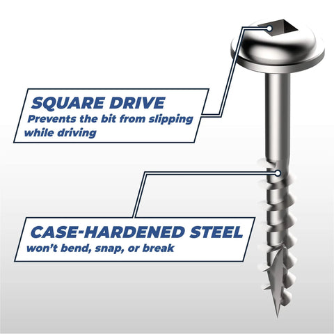 Zinc Pocket Hole Screws 1 1/4 Inch Coarse Thread Maxi-Loc Head Indoor 5000 Count with square drive and case-hardened steel