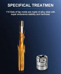 110 Pcs Beefed-Up Metric Tap and Die Set M2-M18 Rethreading Kit showing alloy steel tap and die for durable threading.