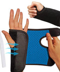 Right Hand Carpal Tunnel Wrist Brace For Men And Women Adjustable Wrist Splint with metal support and perforated blue lining
