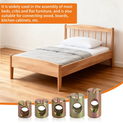 Durable M6 Barrel Nut Set With Cross Dowel Joint Nuts For Furniture Repair, 77-Piece for bed assembly, zinc-coated