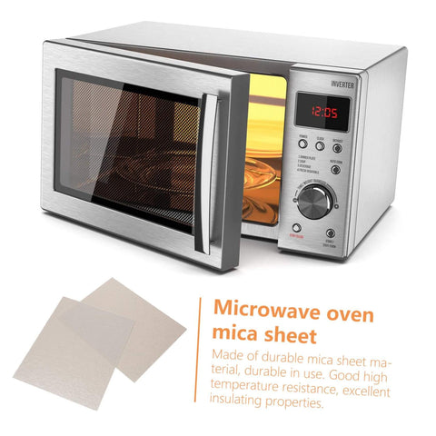 Pro Grade Mica Waveguide Cover For Microwave Ovens, Heat Resistant Insulation Plate shown with microwave, 12 Piece Set