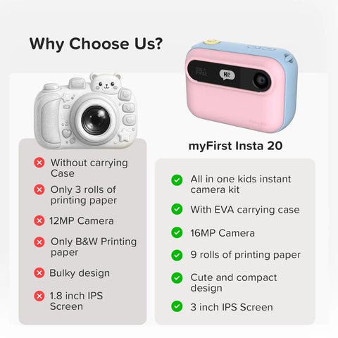 Kids Instant Print Camera Kit With 16MP Sensor, 9 Roll Paper Pack, Durable Travel Case, Totally All In One Gift Set For Ages 4 12, Easy Photo Printing On The Go, Great Starter Camera For Creative Fun, pink and blue kids instant print camera