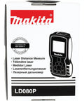 Box of Makita LD080P Pro Grade Laser Distance Meter With 262 Foot Range And Precision, Measures To 1/16 Inch, multilingual text