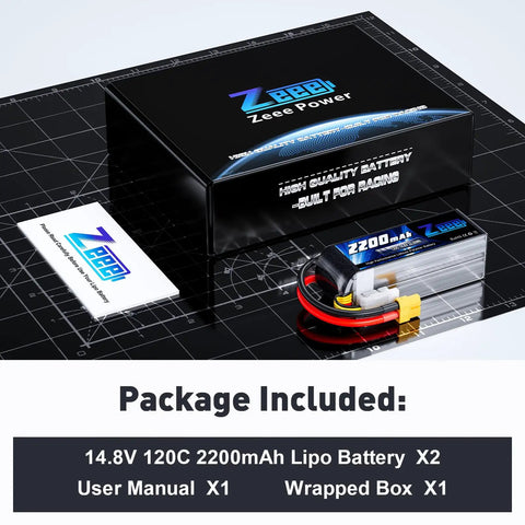 Graphene 4S LiPo Battery 14.8V 2200mAh 120C With XT60 Plug package contents with manual and box