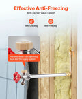 Frost Proof Outdoor Sillcock With No Fuss Anti Siphon Valve And Backflow Preventer Twelve Inch One Half Inch Push To Fit Connector To Three Quarter Inch Hose Bibb No Lead Frost Free Spigot For PEX Copper CPVC Plumbing installed in wall with insulation.