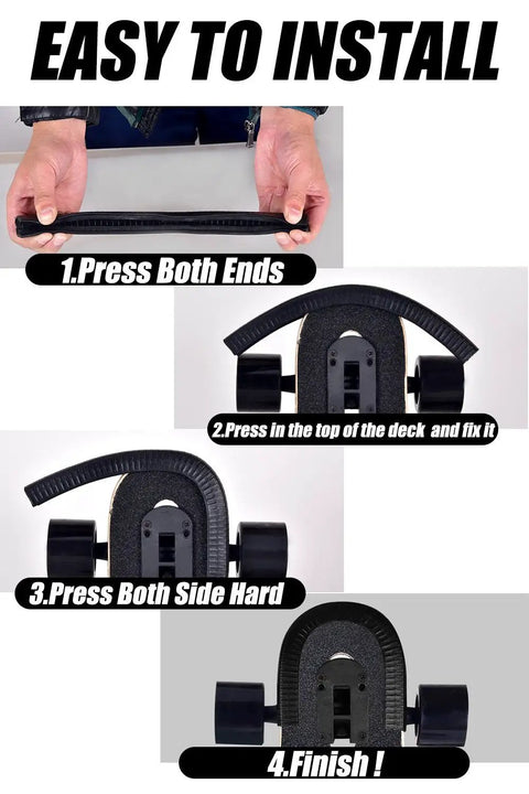 Installation steps for Durable Rubber Deck Protector For Skateboards And Longboards with easy fit instructions