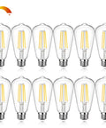 12 Pack Dimmable Vintage LED Edison Bulbs 60W Equivalent 7W Warm White 2700K ST58 Antique Filament Bulbs With E26 Medium Base Clear Glass 850LM No Flicker Smooth Dimming For Dimmers arranged in rows