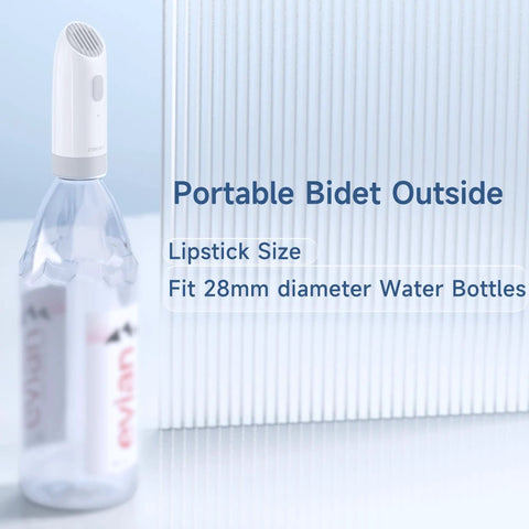 Ultra Compact Portable Bidet With High Pressure Water Spray Rechargeable Electric Travel Bidet attached to a water bottle
