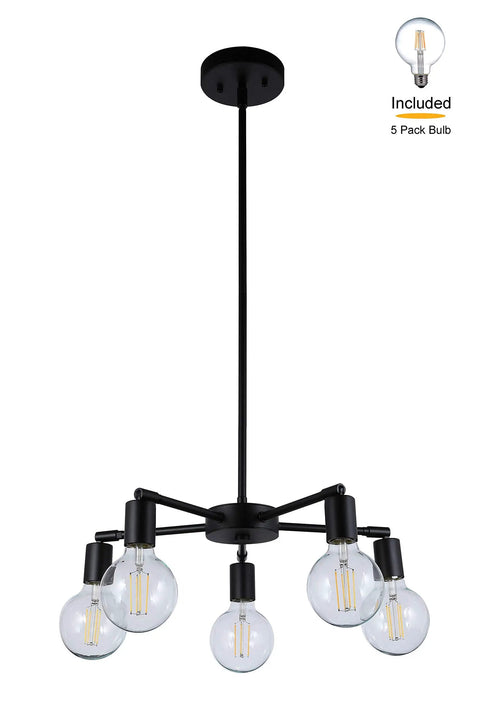 Five Light Modern Sputnik Chandelier in Matte Black with LED Bulbs Included for Dining Room and Kitchen