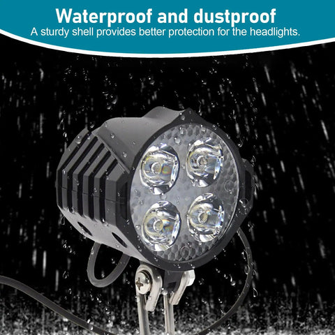 Ebike LED Headlight With Built In Horn For Night Riding All In One Front Light Universal 24V To 52V 4 Light Modes 3 Pin Connector Waterproof Bicycle Light For E Bikes And Scooters