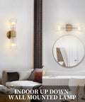 Mid Century Modern Crystal Glass Shade 2 Light Gold Brushed Brass Wall Sconces For Indoor Up Down Vanity Lights In Bathroom Hallway