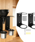 Kickass Wall Mounted Funnel Organizer Rack With Heavy Duty Iron Frame For Hella Tight Workshop Storage And Rust Resistant Industrial Shelf Brackets System, featuring black funnel and silver cups.
