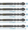 Five Eighth Inch Masonry Drill Bit Set For Tile Brick Glass Plastic And Wood With Cross Tungsten Carbide Tip And Hex Shank 16mm shown in a horizontal row