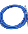 High Temp Silicone Steam Hose 9.8 Ft Blue For Boilers And High Pressure Steam Systems shown coiled with metal fittings