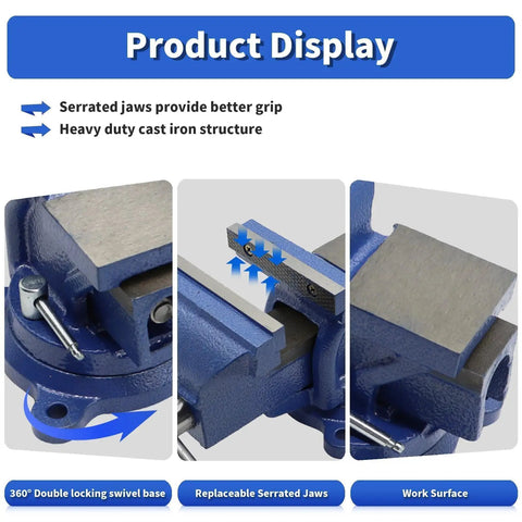 Heavy Duty 4 Inch Bench Vise With Ductile Cast Iron Construction And Chrome Plated Spindle 360 Degree Swivel Locking Base