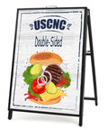 Double Sided A Frame Sign 24 By 36 Inch Boss Grade Heavy Duty Folding Sandwich Board Outdoor Poster Frame Slide In Slot Frame Only No White Board Easy Poster Change For Street Advertising with burger graphic