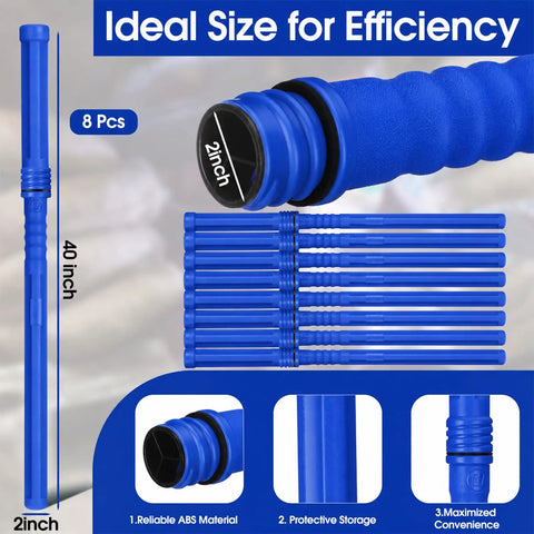 Ultimate 9 Piece Welding Rod Storage Set With 8 Slot Holder And Eight 40 Inch Tungsten Electrode Tubes In Cool Blue.