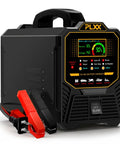 Kick Your Dead Battery Back In Gear With This Heavy Duty 12V 24V Smart Charger 0 To 15 Amps Automatic Trickle Maintainer Auto Shutoff For Agm Gel Deep Cycle Batteries on a white background with clamps.