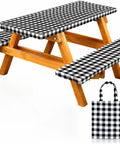 Waterproof Fitted Picnic Table Cover Set For Six Foot Tables With Elastic Edges Includes Bench Covers 72 By 30 Inch Tablecloth