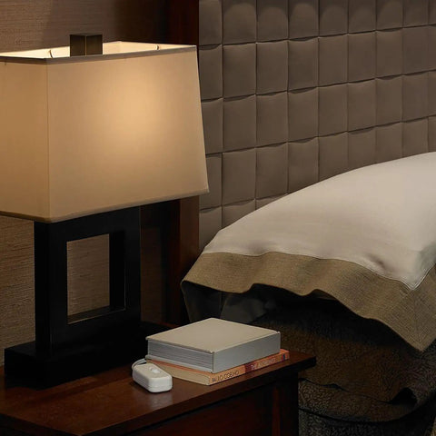 Bedroom with lamp and Credenza LED Plus 100 Watt Plug In Lamp Dimmer Switch For LED CFL Incandescent And Halogen Bulbs TTCL 100H BL