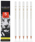 White Charcoal Pencils Set, 5 Piece For Dark Paper Sketching And Shading with box packaging, 7 inch round barrels visible