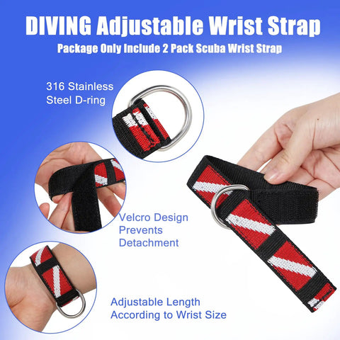 Scuba Diving Wrist Strap Adjustable Dive Wristband With Stainless Steel D Ring for secure attachment and fit, dive flag pattern
