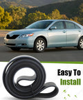 Serpentine Drive Belt For Toyota Camry Corolla Matrix RAV4 Scion XB And Pontiac Vibe EPDM Belt Built To Last With Top Notch Wear Resistance For Smooth Performance And Long Life On Your Daily Ride, black EPDM belt coiled with Toyota sedan