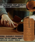 12 Pocket Suede Leather Tool Roll Up Organizer Bag for Woodworking and Wood Carving Tools being crafted by hand