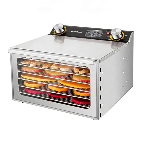 Powerful 800W Food Dehydrator Machine With 6 Layer Stainless Steel Trays and Control Panel, Side View