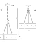 Measurements of Cheyenne 23 Inch Four Light Modern Drum Chandelier With Rippled Glass Panel Shade In Galvanized Steel Finish.