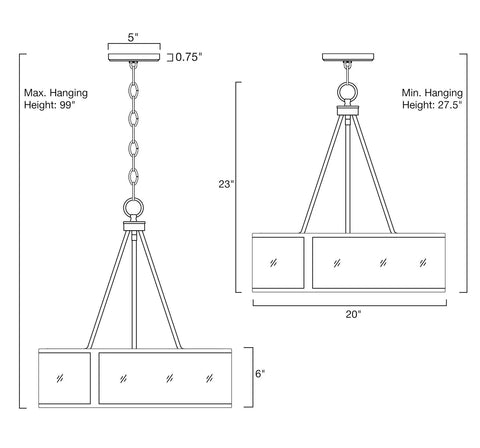 Measurements of Cheyenne 23 Inch Four Light Modern Drum Chandelier With Rippled Glass Panel Shade In Galvanized Steel Finish.