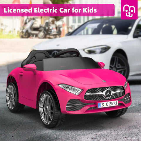 12V Licensed Kids Ride On Electric Car With Remote Control, Pink Battery Powered Toddler Roadster, front angle view