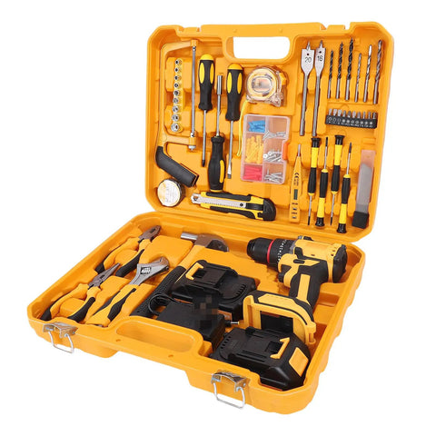 Heavy Duty Workhorse 21V Cordless Impact Driver And Power Drill With 40 Nm Torque 550W Motor 3 In 1 versatile set in yellow carrying case.