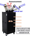 Badass 22500 Btu Heavy Duty Industrial Mobile Air Conditioner Portable Spot Cooler with Monster 1100 M3h Airflow, vents emitting cold air.