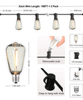 Outdoor String Lights 200 Ft Waterproof Patio Lighting With 102 ST38 Shatterproof LED Bulbs Dimmable Vintage Edison Glow diagram