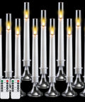 Battery Operated LED Flameless Candles With Timer, Outdoor Waterproof Candles In 3x4, 3x5, 3x6 Inch Sizes, 9 Pack, Realistic Flicker, Resin Construction For Patios And Backyard Vibe, with two remote controls.