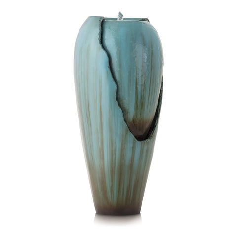 Outdoor Antique Jar Water Fountain With LED Lights 33 Inch Turquoise Cascading Water Feature for Garden Patio And Yard Decor