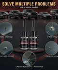 Hella Reliable Nano Glass Repair Fluid Windshield Fix Kit for various vehicle models with damage examples and applicators.