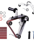 Belt Sander Adapter For Angle Grinder Five Eighths By Eleven Thread Pipe Sanding Attachment with accessories visible
