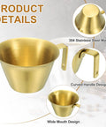 2 Pack Stainless Steel Espresso Measuring Cups With Handle, V Shaped Mouth, Spout, And Scale, 3.4 Oz 100 Ml, Gold Finish